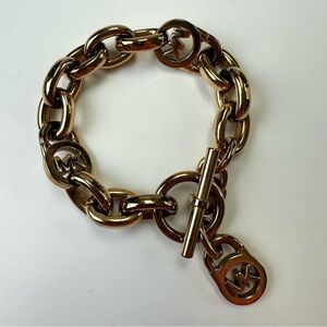 Michael Kors gold tone chunky link logo bracelet NEW pouch in BOX